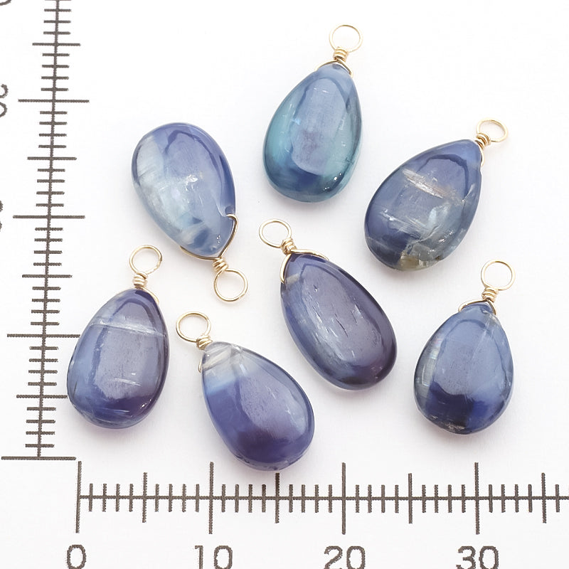 Natural stone glasses fastening charm Plain flat Shizuku blue kaiya night (natural)