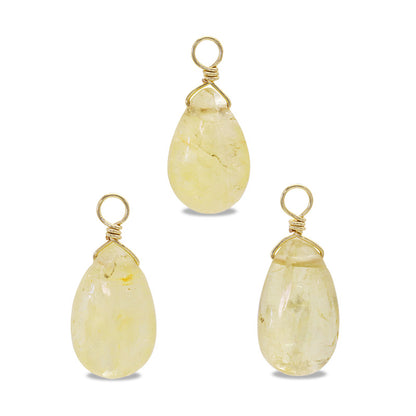 天然石 めがね留めチャーム プレーン平シズク　イエローベリル(天然)