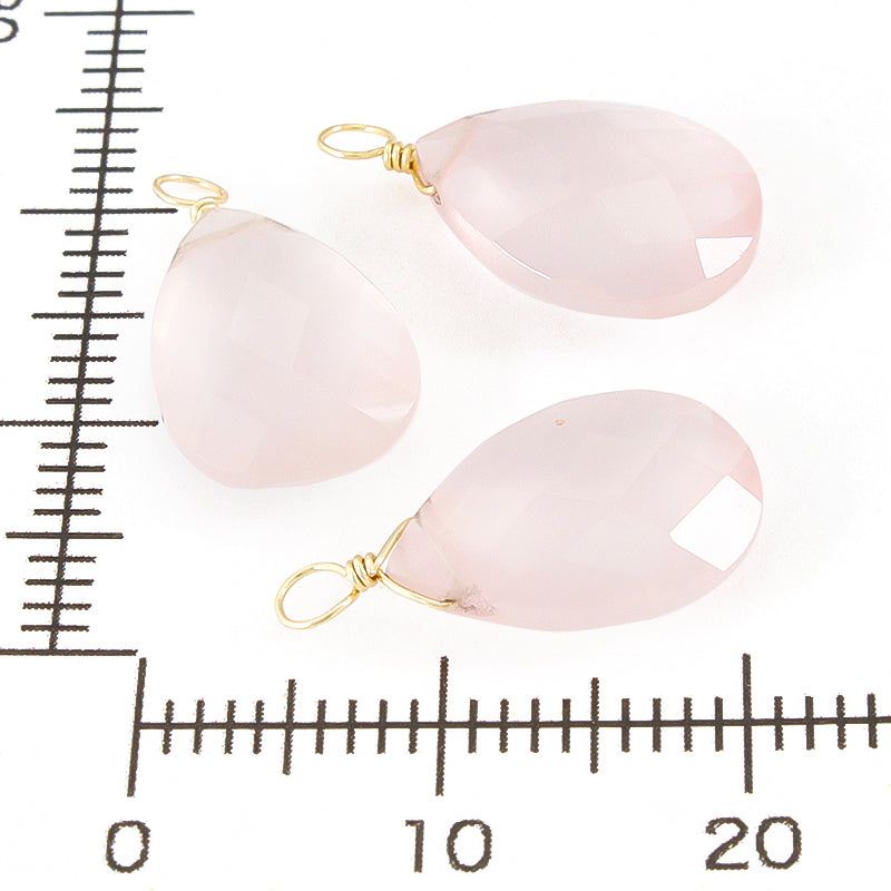 Natural stone Glasses Clasp Charm Flat Shizuku Cut Rose Quartz