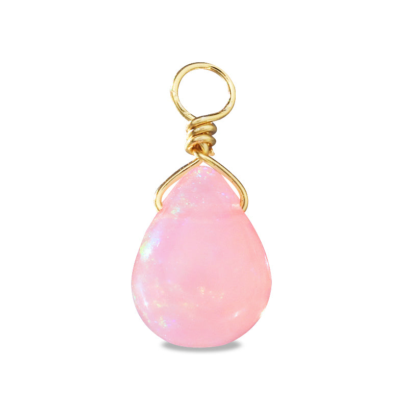 Natural stone Glasses Clasp Charm Plain Drop Pink Opal (Dyed)