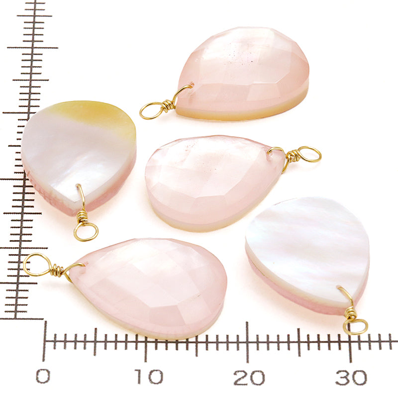 Natural stone Glasses Clasp Charm Flat Shizuku Cut Rose Quartz/Shell