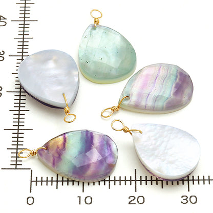 Natural stone Glasses Clasp Charm Flat Shizuku Cut Fluorite/Shell