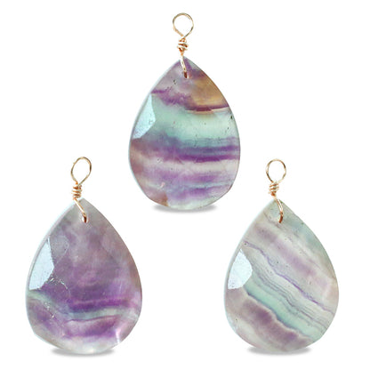 Natural stone Glasses Clasp Charm Flat Shizuku Cut Fluorite/Shell