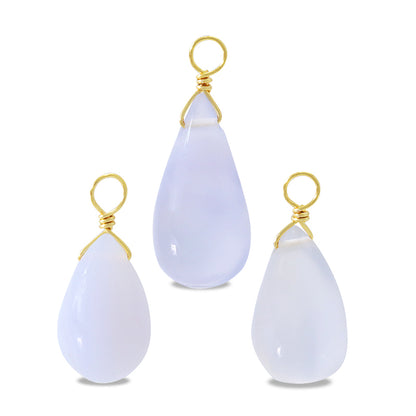 Natural stone Glasses Clasp Charm Plain Drop Blue Chalcedony