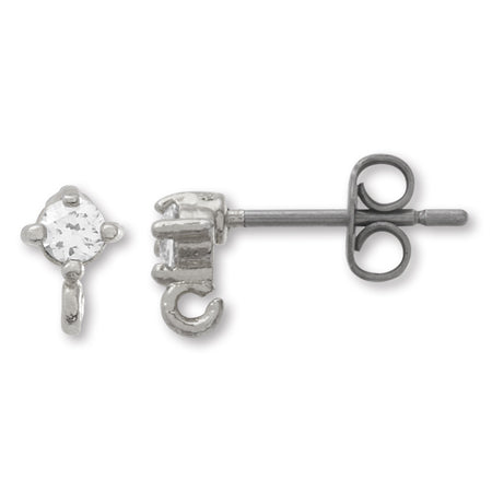 Earrings cubic zirconia with ring 2 rhodium color