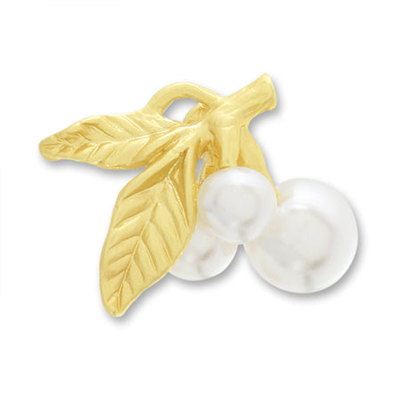 Charm with botanical leaf pearl right matte gold