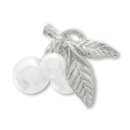 Charm with botanical leaf pearl left rhodium color