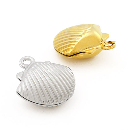 Brass press charm shell 3D 1 rhodium color