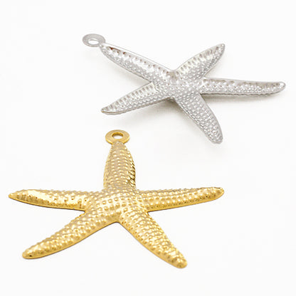 Brass press charm starfish 2 rhodium color
