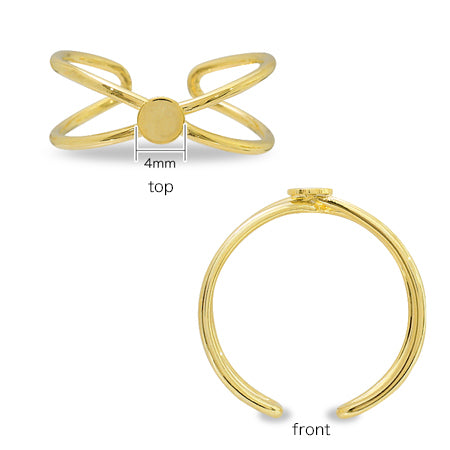 Ring stand double cross with round plate 4mm gold