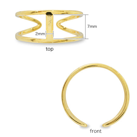 Ring stand double with square plate 2 x 7mm gold