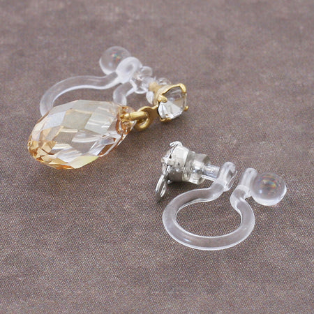 Non-piercing earrings with resin stone ring, clear/G