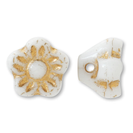 Czech flower beads 3D white/gold