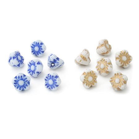 Czech flower beads 3D white/gold
