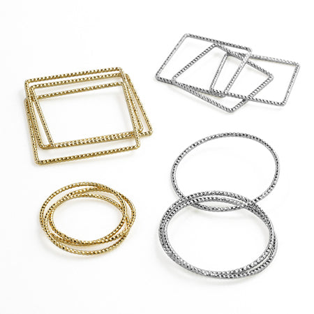 Metal ring parts 3 pattern lines round gold