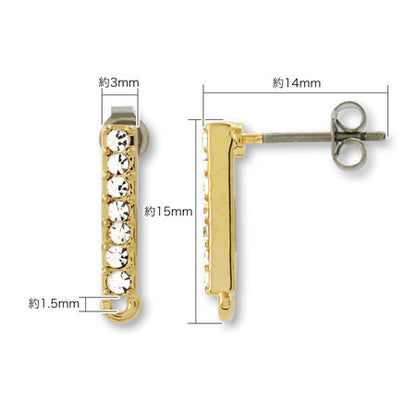 ポストピアス 石付スティック1カン　クリスタル/G