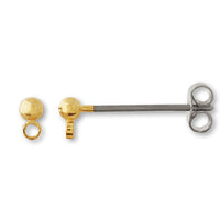 Long post earrings with round ball ring and catch, gold