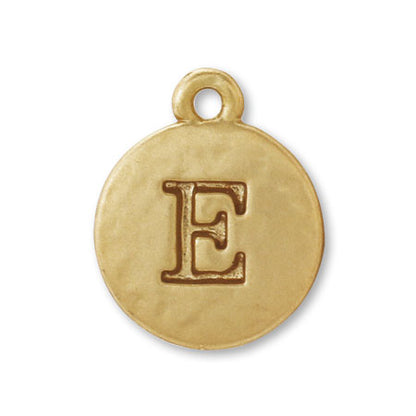 Charm plate emboss initial E matte gold