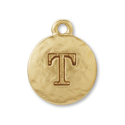 Charm plate embossed initial T matte gold