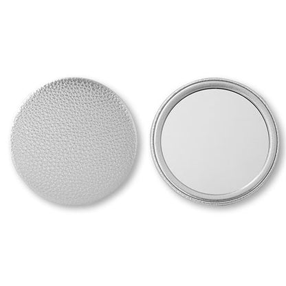 Leather hand mirror round silver