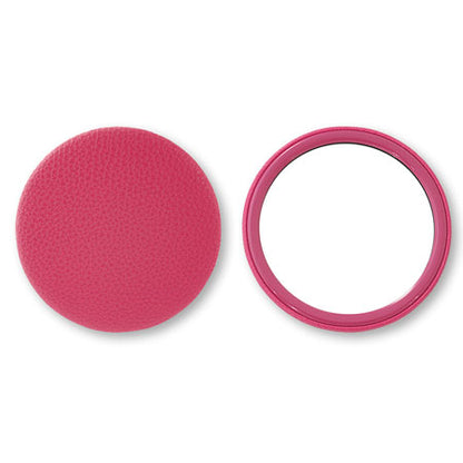 Leather hand mirror round bright pink