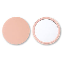 Leather hand mirror round pink