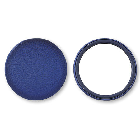 Leather hand mirror round metallic blue