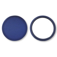 Leather hand mirror round metallic blue