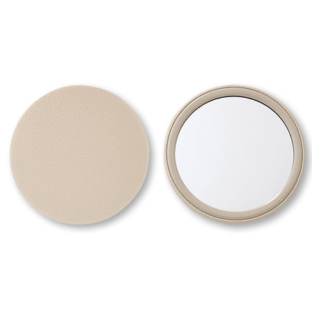 Leather hand mirror round beige