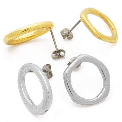 Stainless steel earrings metal ring polygon rhodium color
