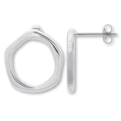 Stainless steel earrings metal ring polygon rhodium color