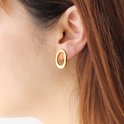Earrings metal ring oval vertical hole gold
