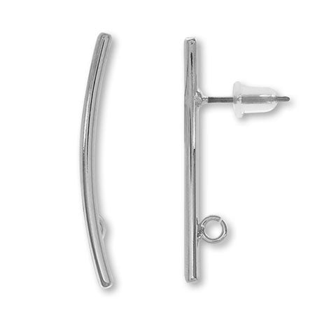 Design titanium earrings curved bar back ring with catch rhodium color