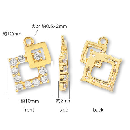 Charm cubic zirconia double square gold