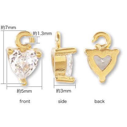 Charm Cubic Zirconia Claw Heart Gold
