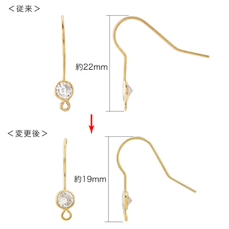 デザインフックピアス U字カン付 No.3　キュービックジルコニア/G