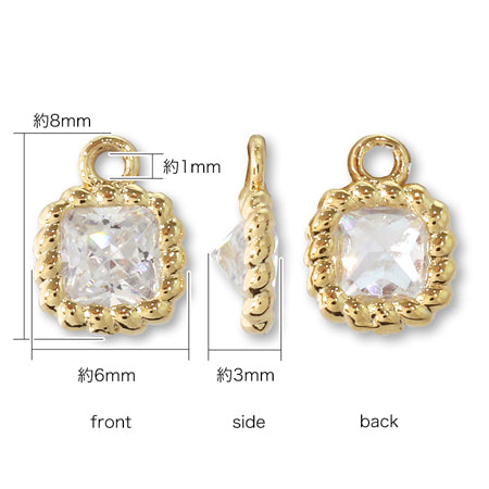 Charm Cubic Zirconia Twisted Frame Square Gold