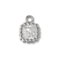 Charm cubic zirconia twist frame square rhodium color