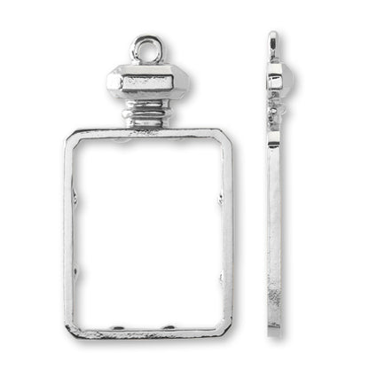 Resin frame with ring, perfume bottle cube, rhodium color