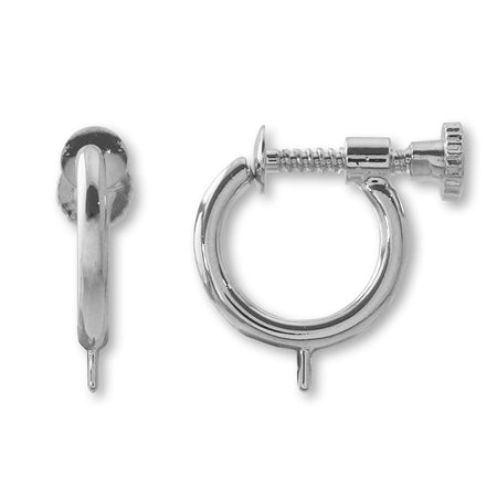 Earrings screw type hoop center rhodium color