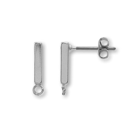 Stainless Steel Earrings Stick Square No.3 Rhodium Color