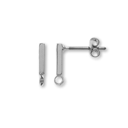Stainless Steel Earrings Stick Square No.2 Rhodium Color