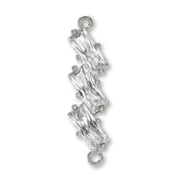 Charm Cubic Zirconia Claw Bucket 3 Rows 2 Rings Rhodium Color