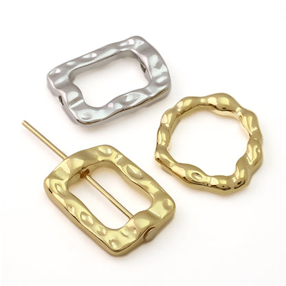 Metal ring parts Melty rectangle 2 holes rhodium color
