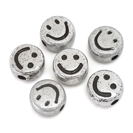 Acrylic flat round smile metallic silver