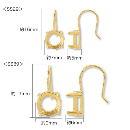 フックピアス 石座付ラウンド #1088　ロジウムカラー