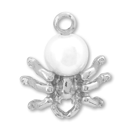 Charm spider with pearl rhodium color