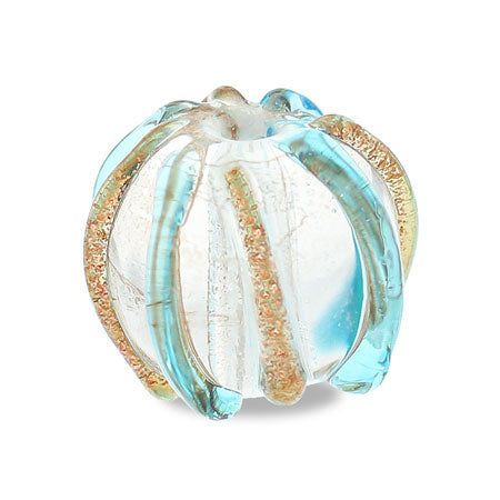 Glass beads striped aqua blue