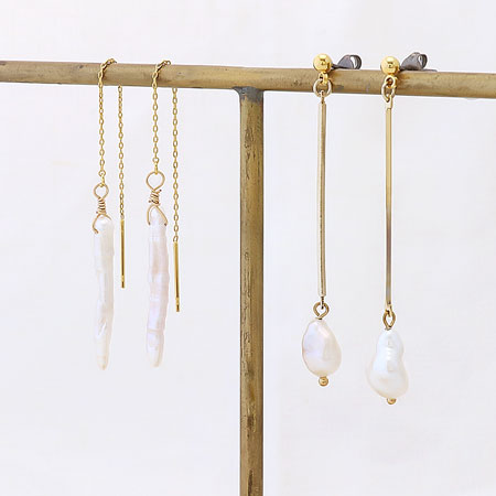 Kit 2 types of freshwater pearl earrings, white (KR0798)