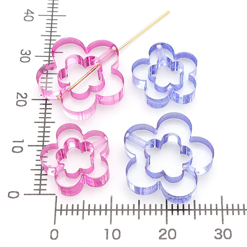ハンドメイド ビーズリング 2点セット パープル お花 No.86